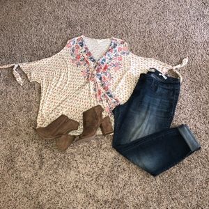 Maurices Floral Open Front Cold Shoulder Tie Top